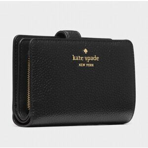 New Kate Spade Medium Compact Bifold Wallet Pebble Leather Black